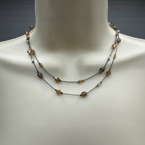 JNY Layered Crystal Bead Necklace – Smoky Quartz & Amber Tones - Picture 2 of 4